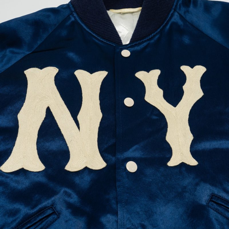 GUCCI Size 48 NY Yankees Bomber Jacket Satin Blue/White - Barde - Image 4
