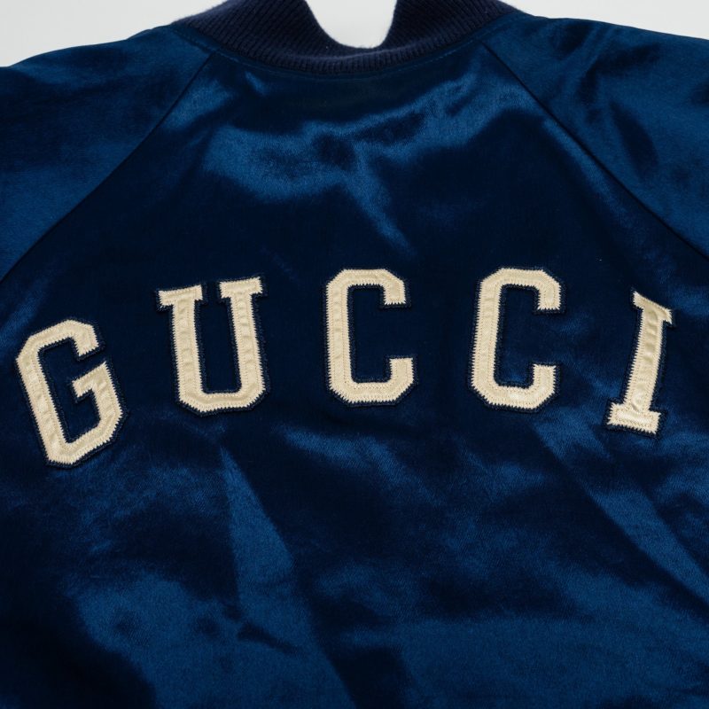 GUCCI Size 48 NY Yankees Bomber Jacket Satin Blue/White - Barde - Image 6