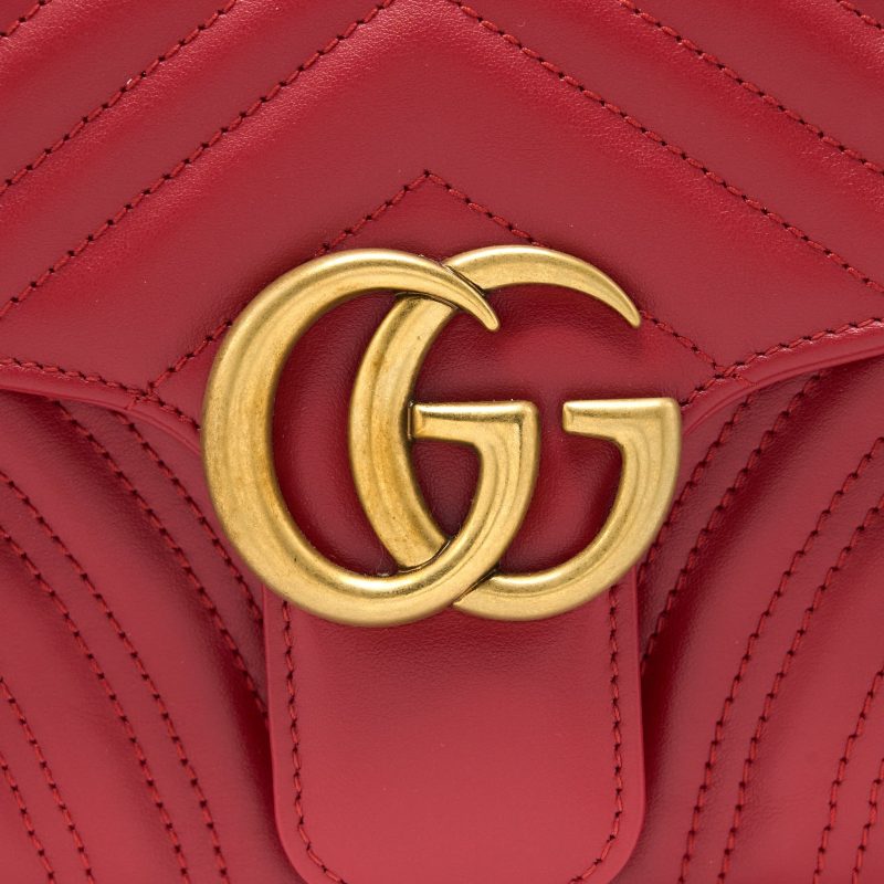 Gucci Small GG Marmont Bag Calfskin Red Brushed GHW - Barde - Image 7