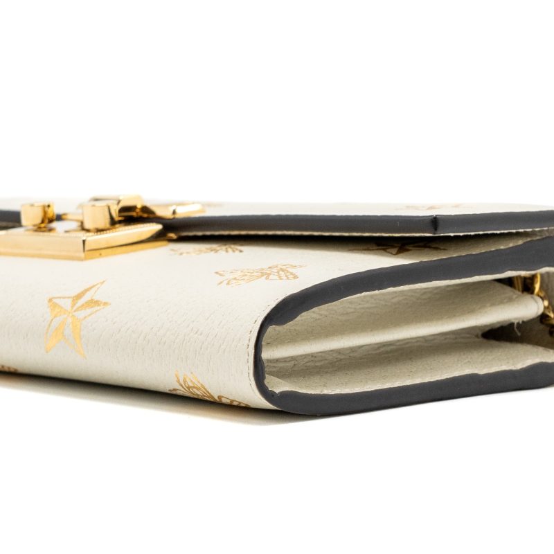 Gucci Mini Padlock Pouch With Chain with Bee Printed Calfskin White/Gold GHW - Barde - Image 6