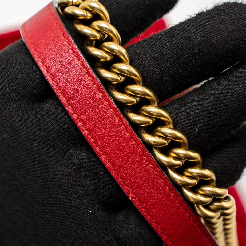 Gucci Small GG Marmont Bag Velvet Red Brushed GHW - Barde - Image 9