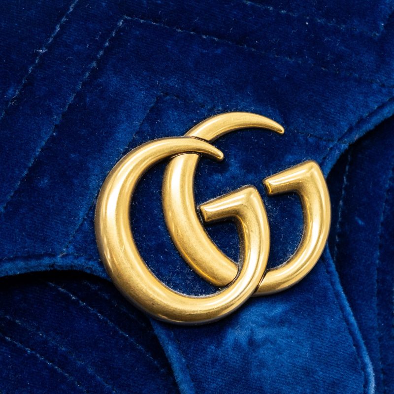 Gucci GG marmont shoulder bag velvet blue GHW - Barde - Image 9