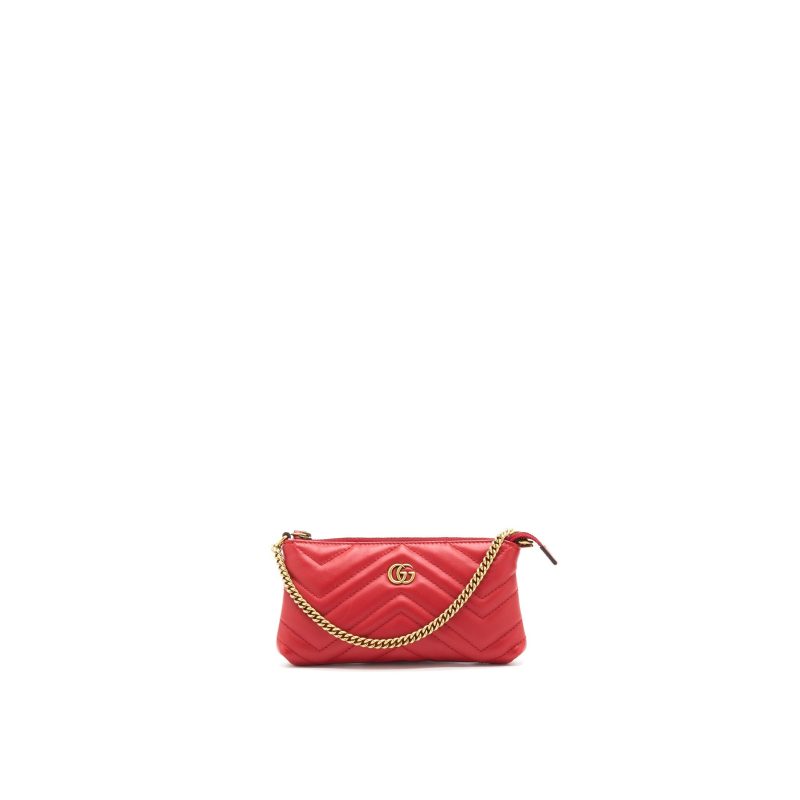 Gucci marmont mini pouch with chain red GHW - Barde