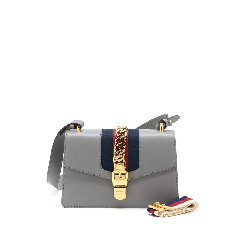 Gucci Small Sylvie Shoulder Bag Calfskin Grey GHW - Barde
