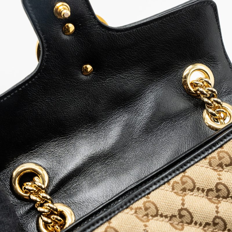 Gucci mini GG marmont bag GG canvas / leather beige/ black GHW - Barde - Image 10