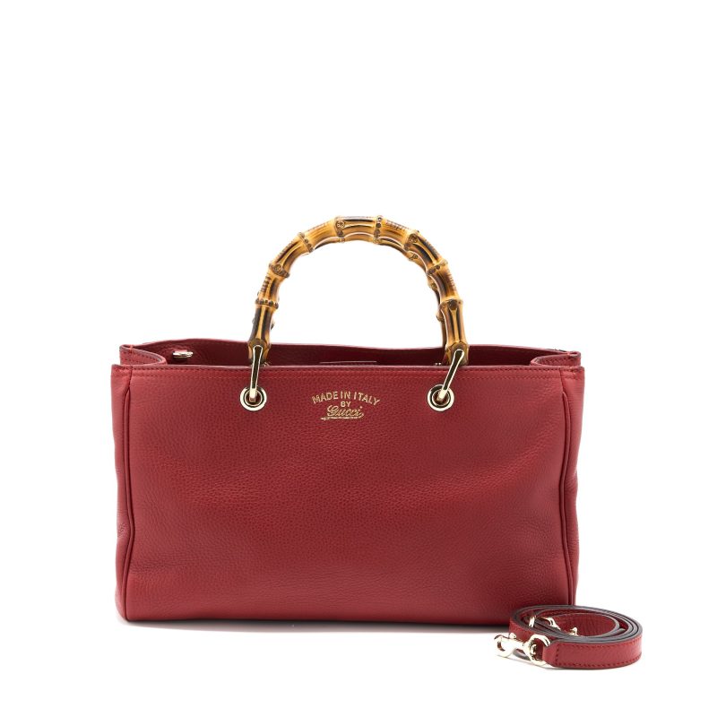 Gucci Crossbody Tote Bag Bamboo Handle Calfskin Red LGHW - Barde