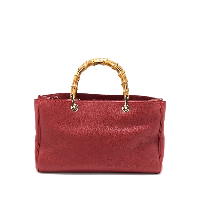Gucci Crossbody Tote Bag Bamboo Handle Calfskin Red LGHW - Barde - Image 2