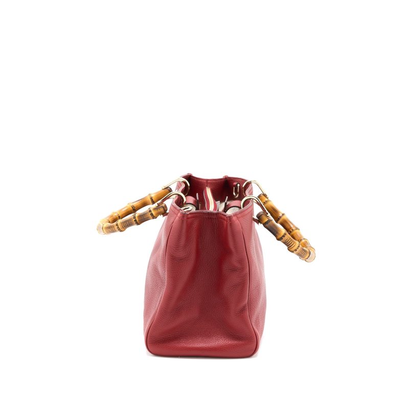 Gucci Crossbody Tote Bag Bamboo Handle Calfskin Red LGHW - Barde - Image 4