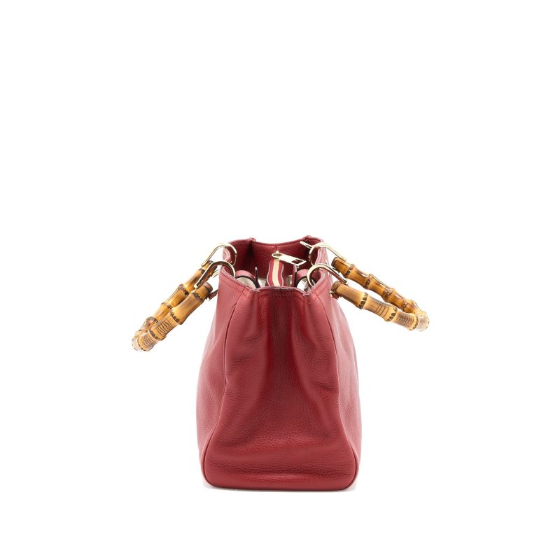 Gucci Crossbody Tote Bag Bamboo Handle Calfskin Red LGHW - Barde - Image 3