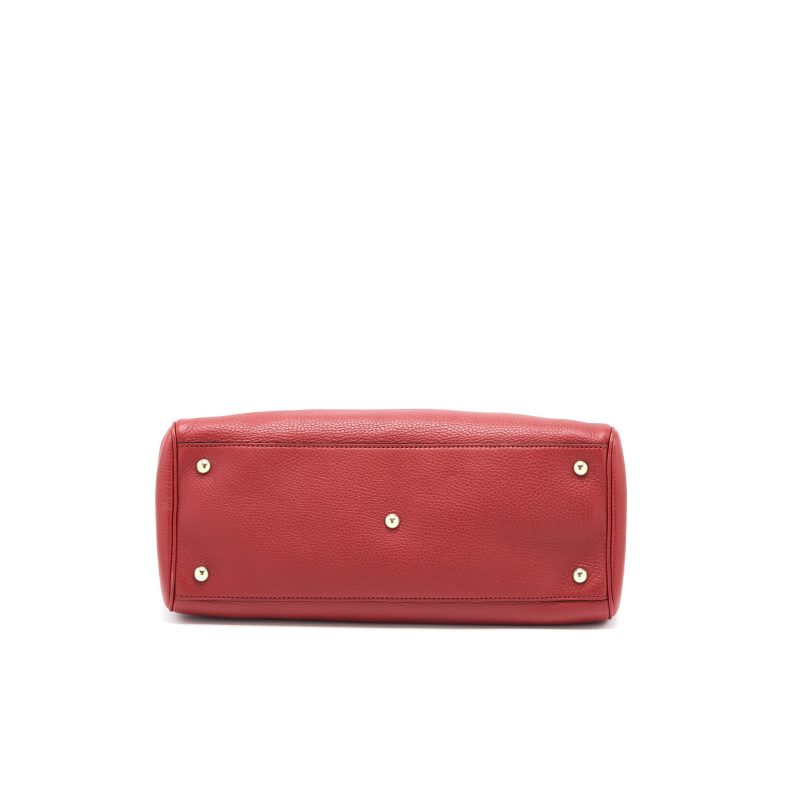Gucci Crossbody Tote Bag Bamboo Handle Calfskin Red LGHW - Barde - Image 5
