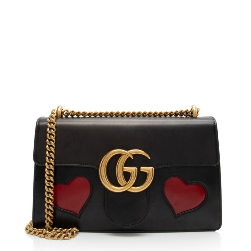 Gucci Calfskin Malaga Kid Heart GG Marmont Small Flap Bag (SHF-oXH119) - Barde