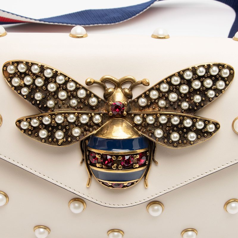 Gucci Calfskin Pearl Bee Broadway Mini Shoulder Bag (SHF-vh1WnC) - Barde - Image 9