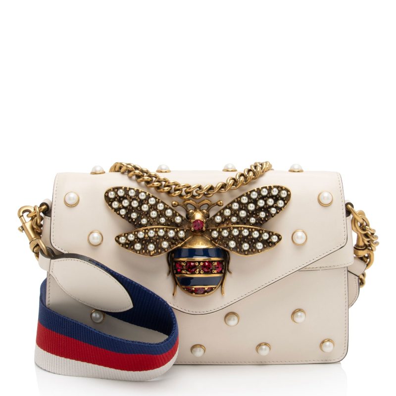 Gucci Calfskin Pearl Bee Broadway Mini Shoulder Bag (SHF-vh1WnC) - Barde