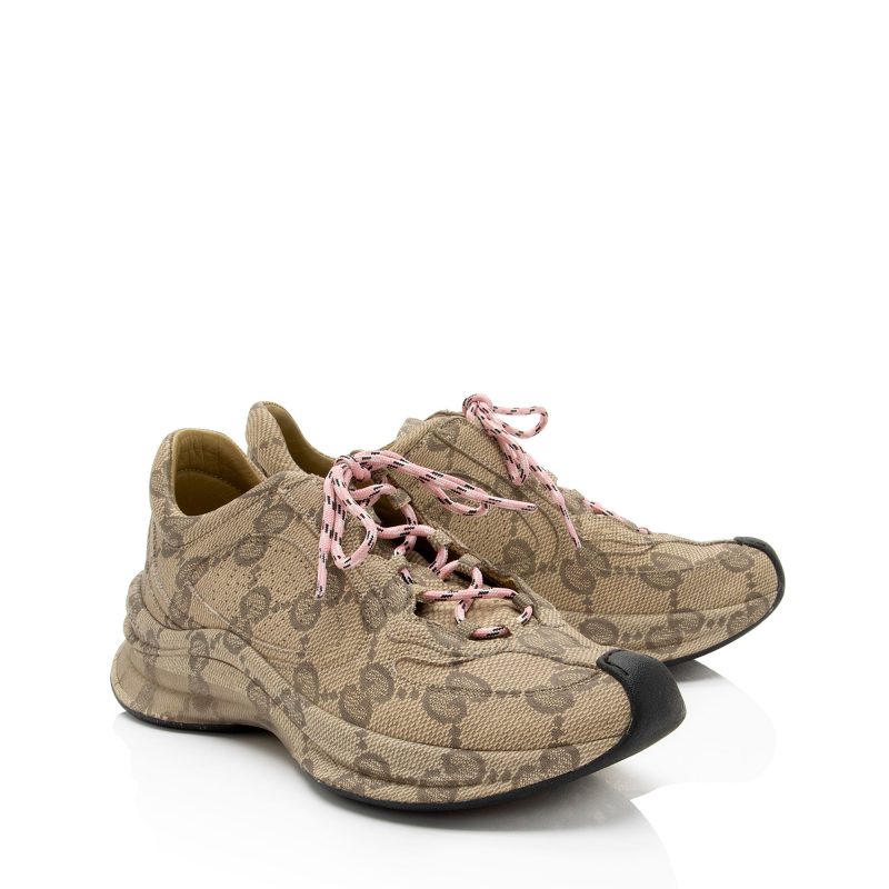 Gucci GG Canvas Leather Run Sneakers - Size 7.5 / 37.5 (SHF-V4B1xE) - Barde - Image 2