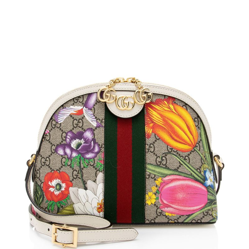 Gucci GG Supreme Flora Ophidia Dome Small Shoulder Bag (SHF-y1K6pl) - Barde