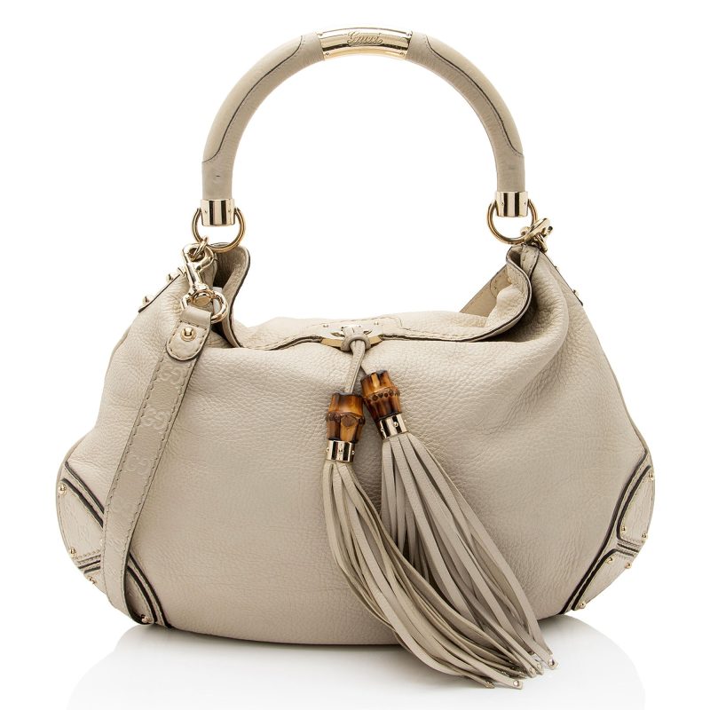 Gucci Guccissima Leather Bamboo Indy Large Satchel (SHF-M8NqdH) - Barde