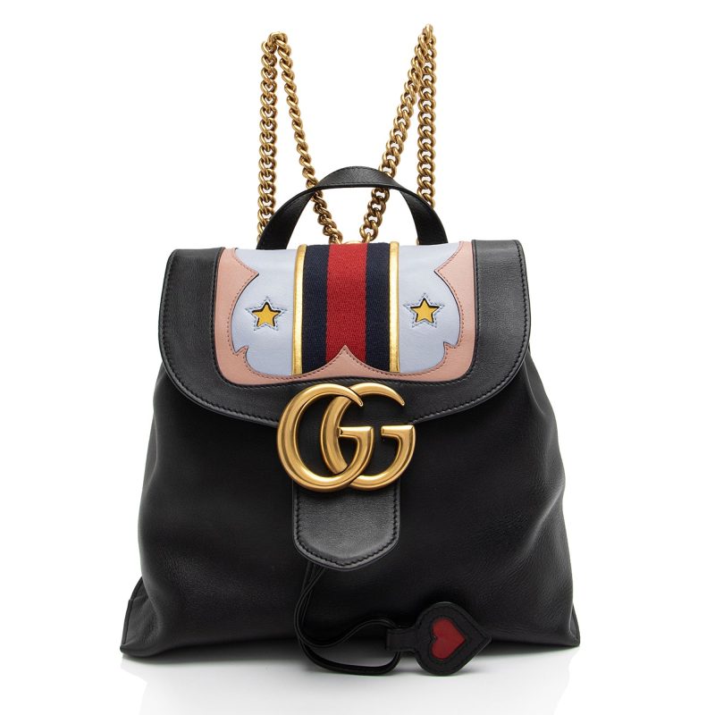 Gucci Leather GG Marmont Web Flap Chain Backpack (SHF-PyHHER) - Barde