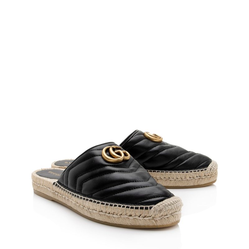 Gucci Matelasse Leather GG Marmont Espadrille Mules - Size 9 / 39 (SHF-kmOrCD) - Barde - Image 2