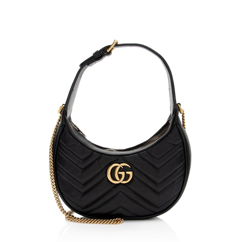 Gucci Matelasse Leather GG Marmont Half Moon Mini Shoulder Bag (SHF-KwqPFJ) - Barde
