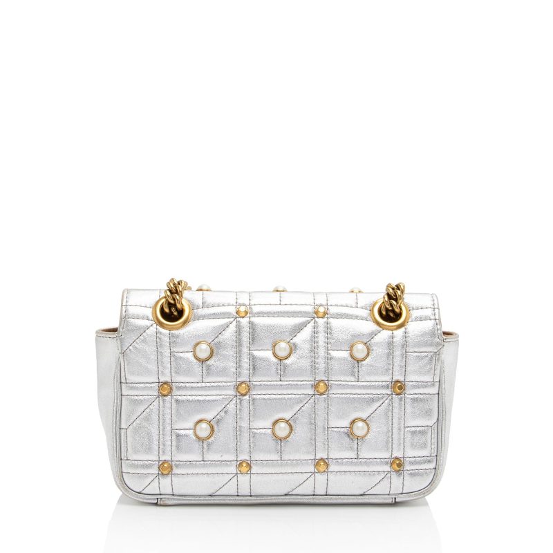 Gucci Metallic Matelasse Leather Pearl GG Marmont Mini Flap Bag (SHF-PMv358) - Barde - Image 3