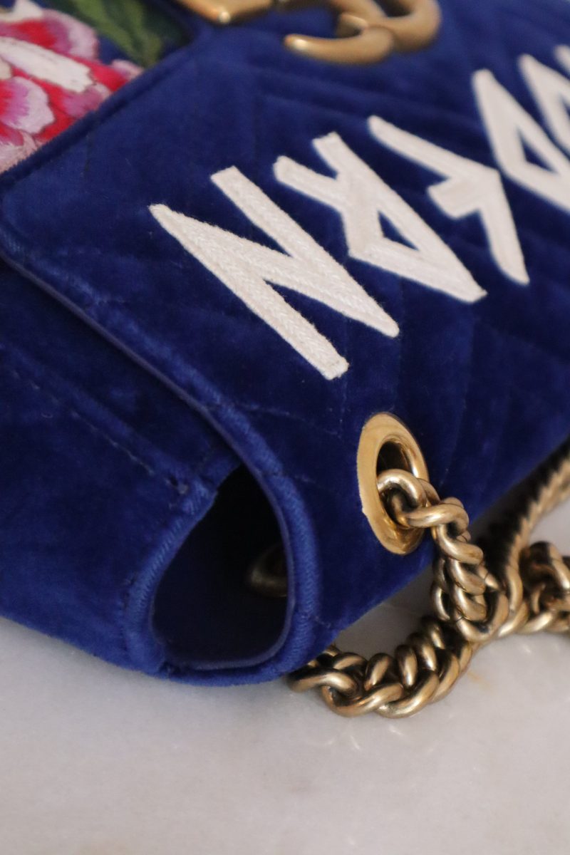 Gucci Blue Velvet Marmont Embroidered Modern Medium Bag - Barde - Image 6