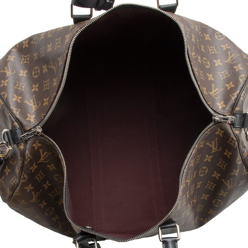 Louis Vuitton Monogram Canvas Macassar Keepall Bandouliere 55 Duffle Bag (SHF-22191) - Barde - Image 7