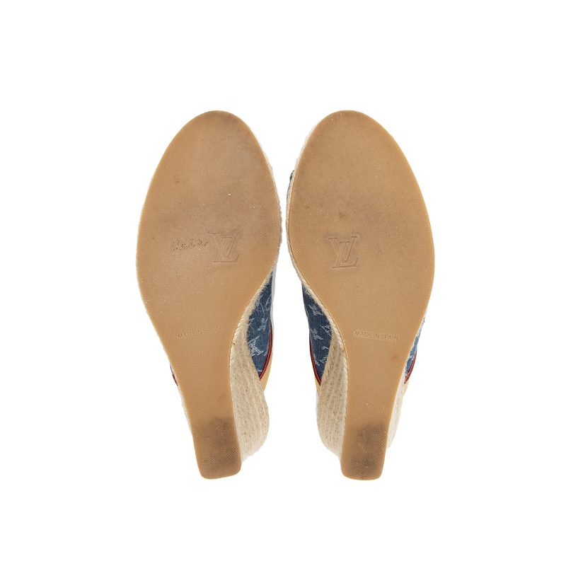 Louis Vuitton Monogram Denim Espadrilles Wedge Sandals - Size 9 / 39 (SHF-23720) - Barde - Image 5