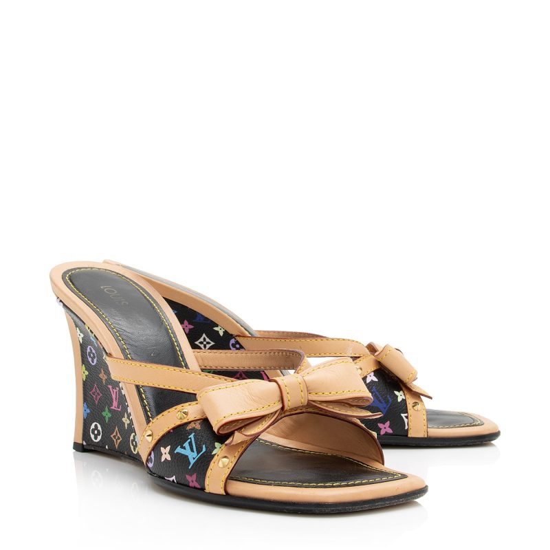 Louis Vuitton Monogram Multicolore Bow Wedges - Size 9.5 / 39.5 (SHF-23626) - Barde - Image 2