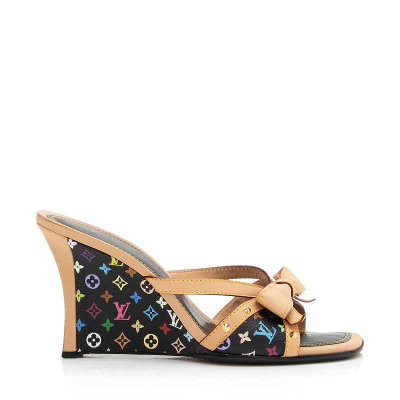 Louis Vuitton Monogram Multicolore Bow Wedges - Size 9.5 / 39.5 (SHF-23626) - Barde