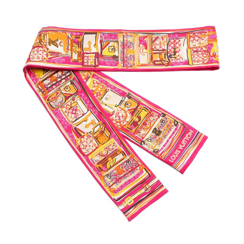 Louis Vuitton Silk Monogram Trunks Bandeau Scarf (SHF-22312) - Barde
