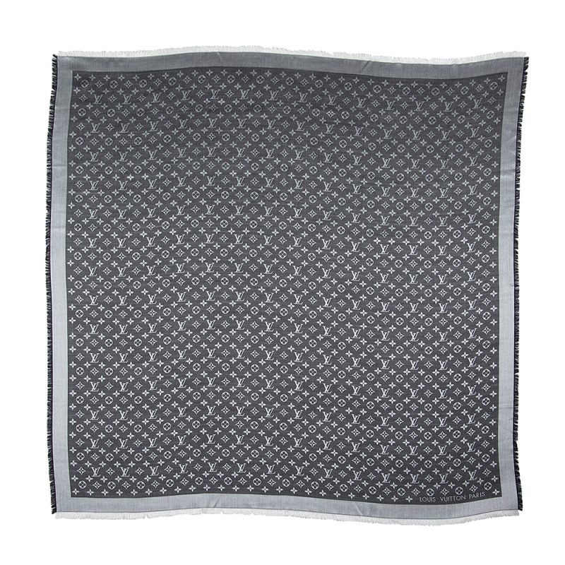 Louis Vuitton Silk & Wool Monogram Denim Monogram Shawl (SHF-21518) - Barde