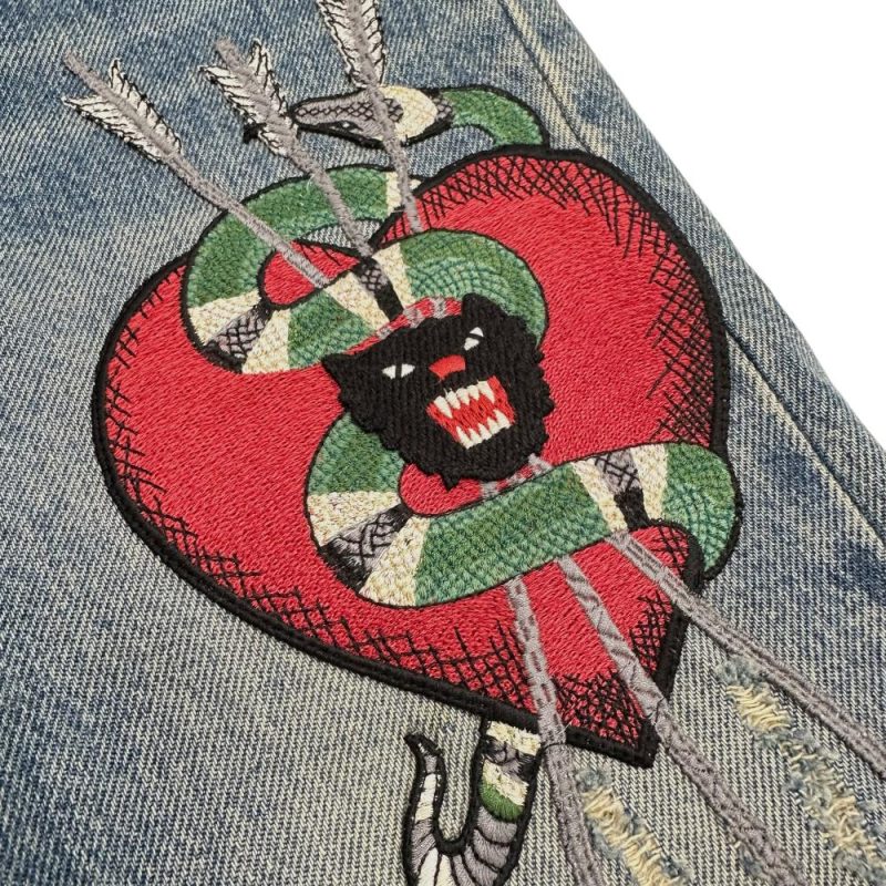 Gucci Snake Denim Pants Blue Men - Barde - Image 4