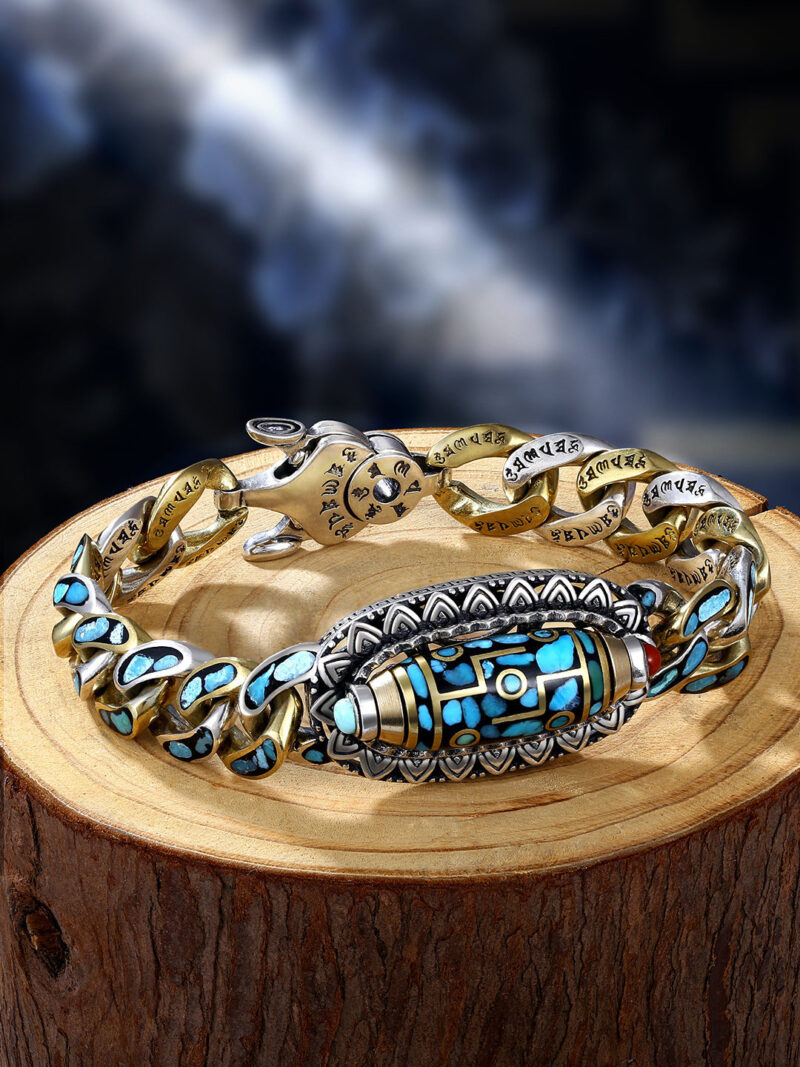 Turquoise Mantra Bead Sterling Sier Male Personality Female Bracelets - Image 5