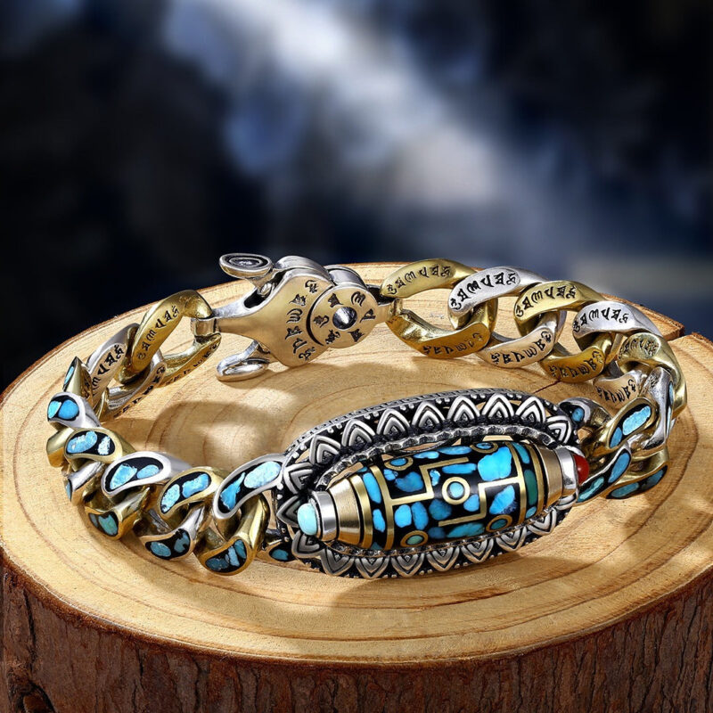 Turquoise Mantra Bead Sterling Sier Male Personality Female Bracelets