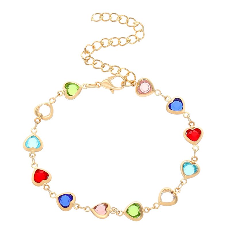 Fashion Heart Colorful Heart-shaped Zircon Chain Bracelets - Image 4