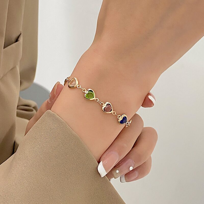 Fashion Heart Colorful Heart-shaped Zircon Chain Bracelets - Image 2