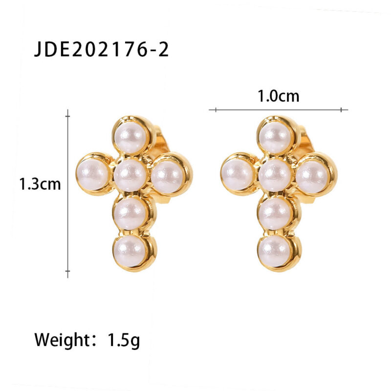 Women's Ding Ornament Stainless Steel Pearl Cross Earrings - Image 6