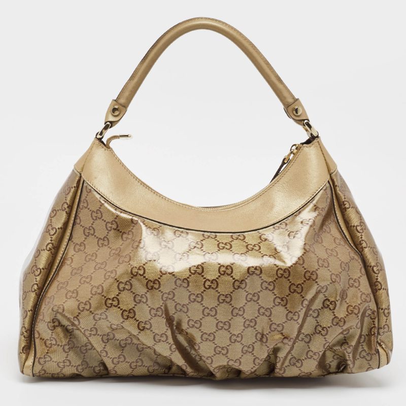 Gucci Beige/gold Gg Crystal Canvas Large D Ring Hobo - Barde - Image 3