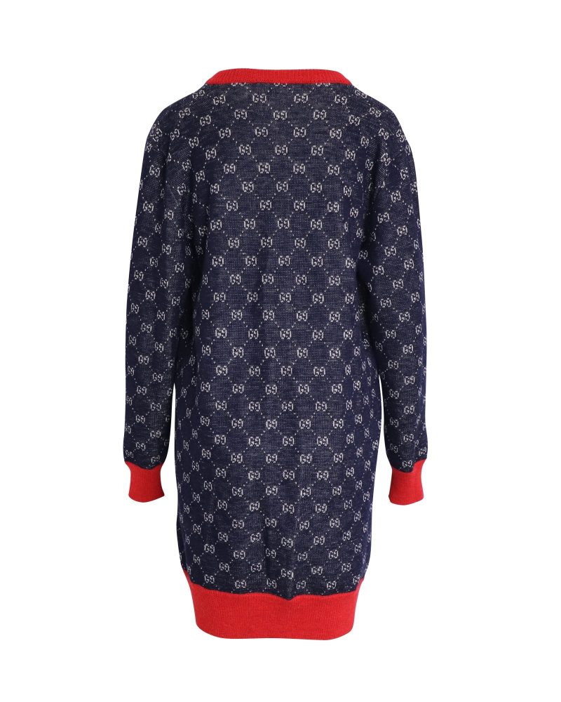Gucci Bicolor Logo Patterned Knit Sweater Dress in Blue Wool - Barde - Image 3