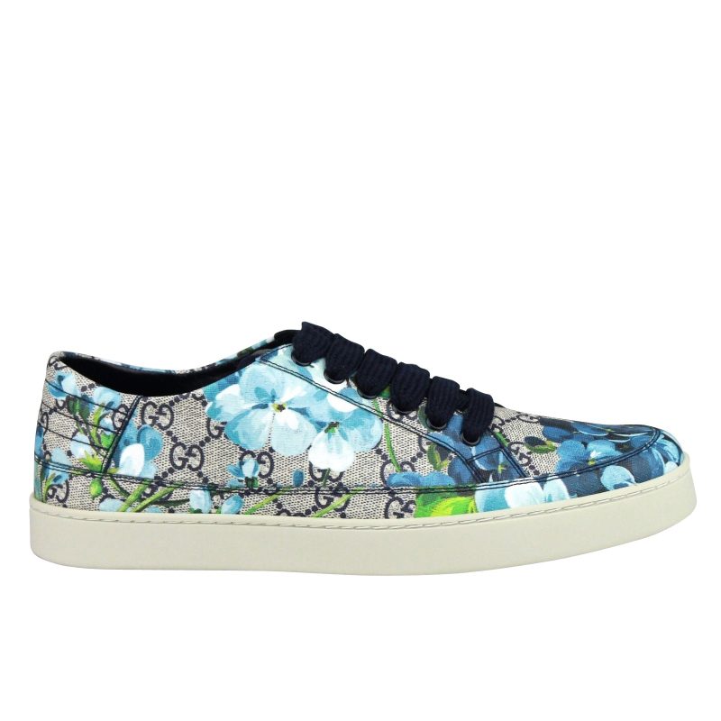 Gucci Men's Bloom Flower Print blue Supreme GG Canvas Sneaker Shoes - Barde - Image 6