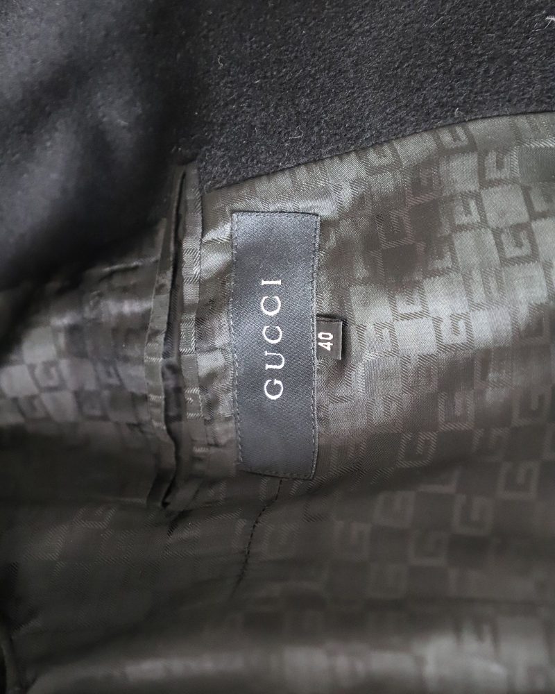 Gucci Leather Collar Coat in Black Wool - Barde - Image 4