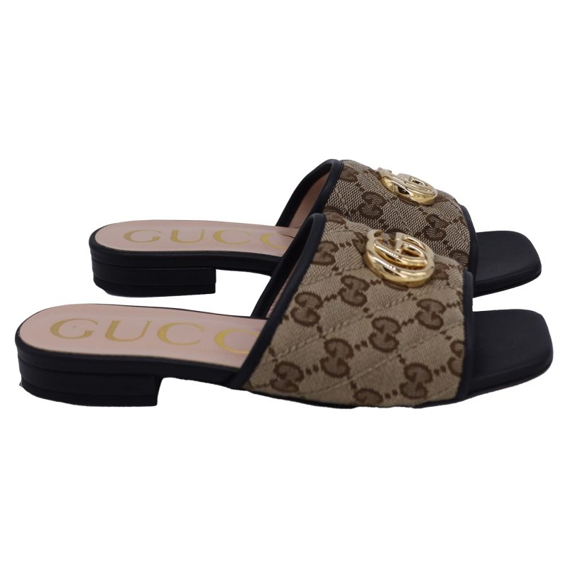 Gucci Jolie Matelasse Monogram GG Marmont Slide Sandals in Brown Canvas - Barde