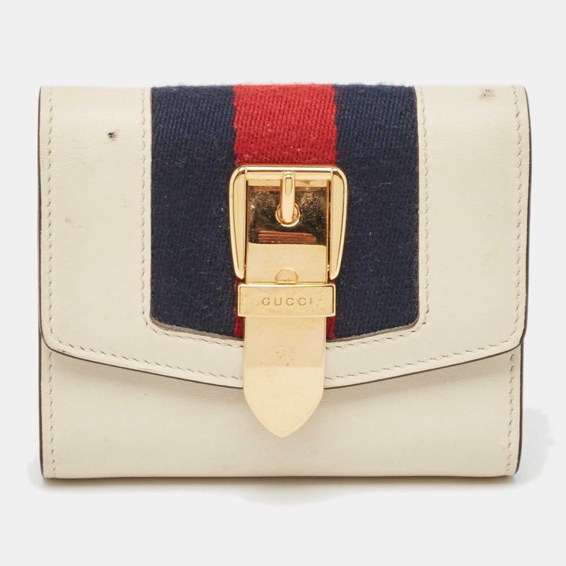 Gucci White Leather Sylvie Trifold Wallet - Barde