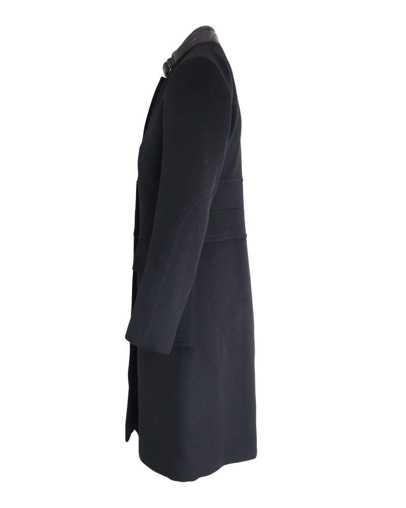 Gucci Leather Collar Coat in Black Wool - Barde - Image 2