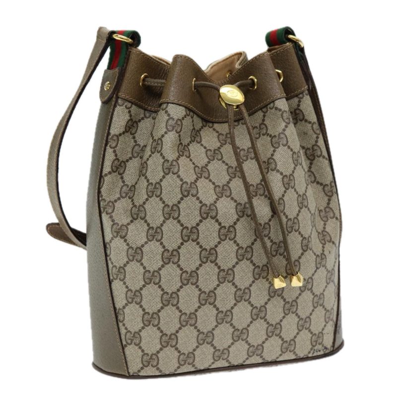 Gucci Gg Canvas Web Sherry Line Shoulder Bag Pvc Leather Beige Green - Barde
