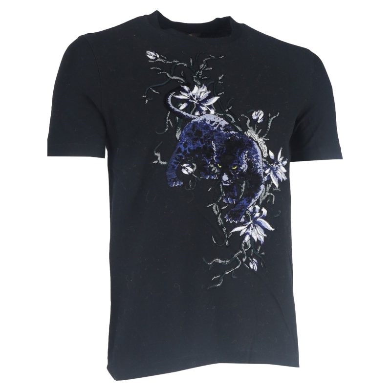 Louis Vuitton Panther Embroidered Crewneck T-Shirt in Black Cotton - Barde