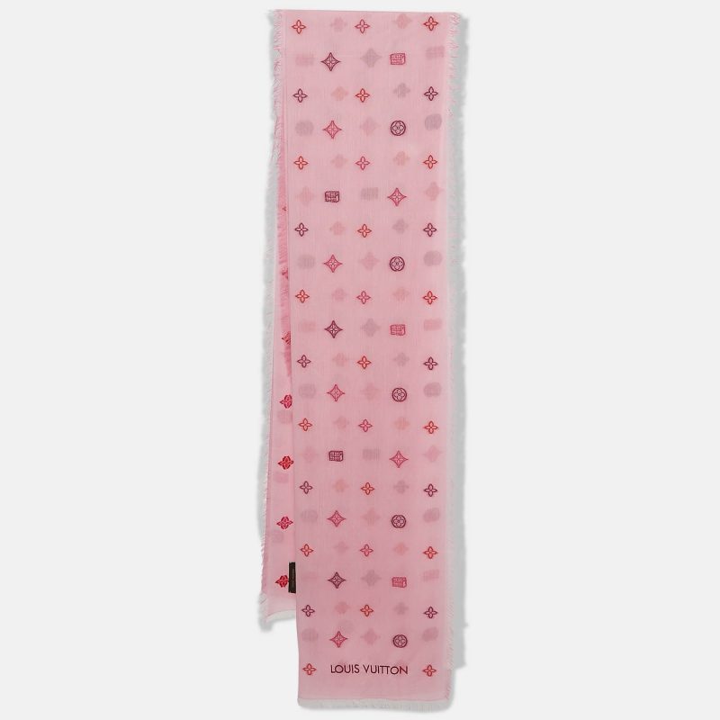 Louis Vuitton Pink Lv Monogram Embroidered Cotton Stole - Barde
