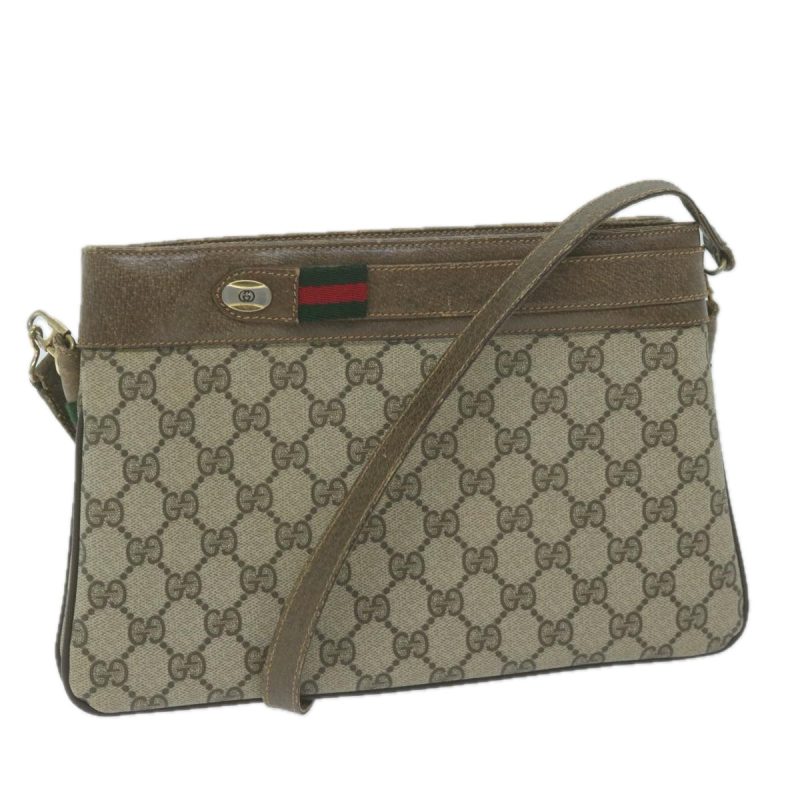 Gucci GG Canvas Web Sherry Line Shoulder Bag Beige Red - Barde