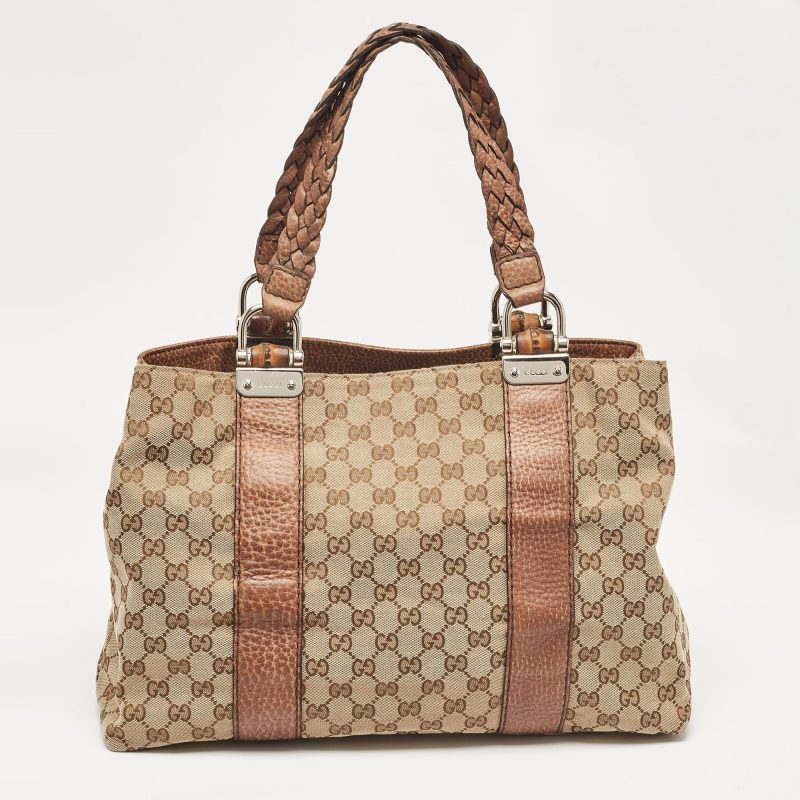 Gucci Beige/brown Gg Canvas And Leather Medium Bamboo Bar Tote - Barde - Image 3