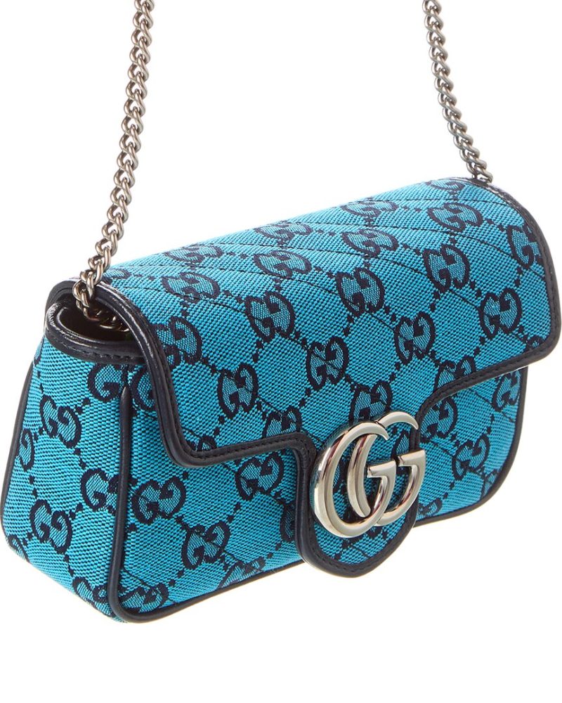 Gucci GG Marmont Super Mini GG Canvas & Leather Shoulder Bag, Blue - Barde - Image 3
